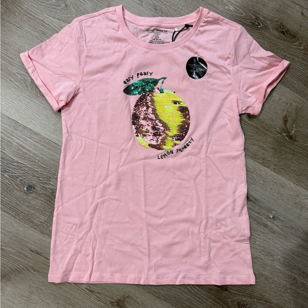 Silver Jeans Pink Tee with Lemon Graphic Girls size 12/14 - nwt